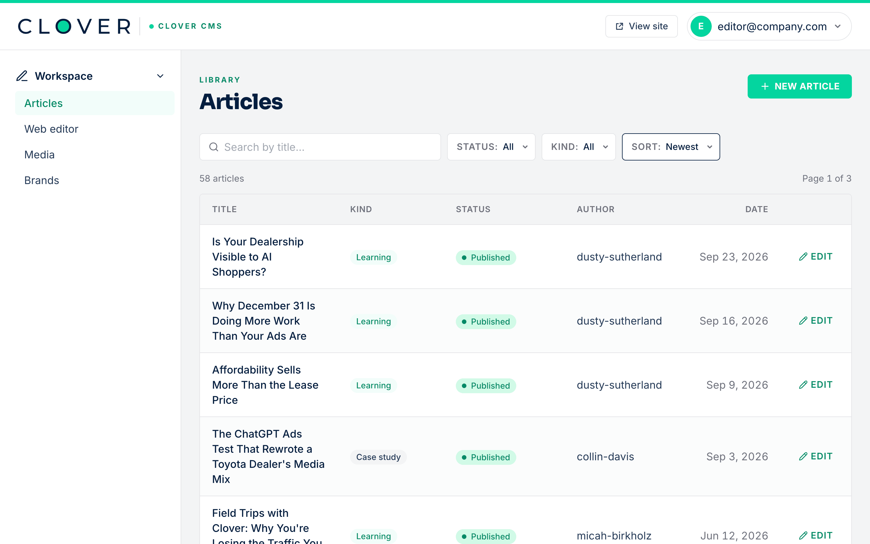 Website & Custom CMS: Articles
