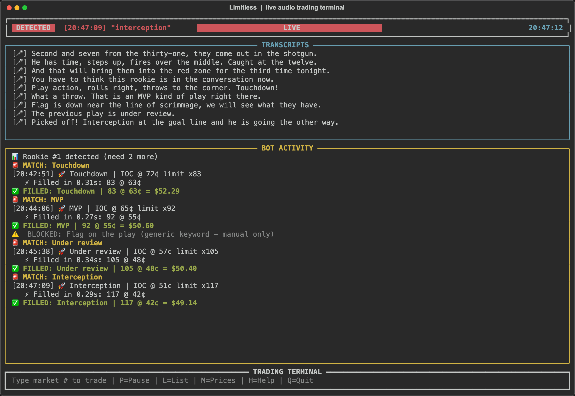 Live Audio Trading: Terminal